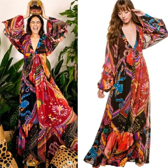 FARM Rio Vibrant Red and Blue Maxi Dress - Picture 10 of 16